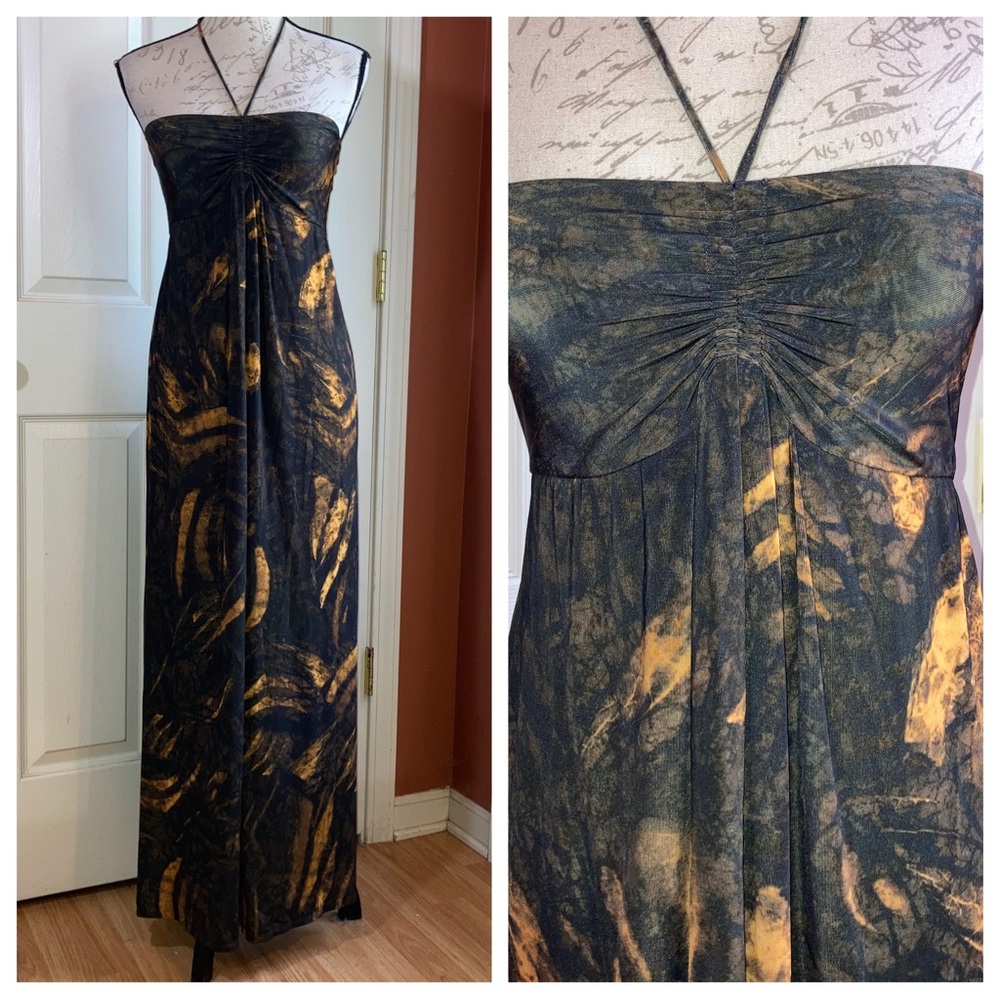 Designer Maryan Mehlhorn Maxi Halter Summer Lightweight Viscose Dress Small